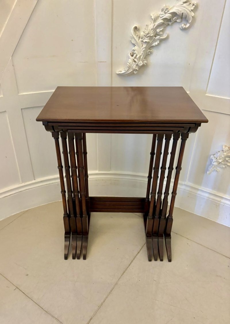Antique Edwardian Mahogany Quartetto Nest of Tables with Satinwood Inlay - Image 6